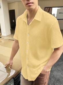 Manfinity Homme Camisa holgada de hombre con botones delanteros y hombros caídos - Amarillo - Ver 5