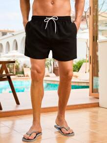 Surfspeed Men's Side Striped Drawstring Waist Loose Beach Shorts - Black - View 5