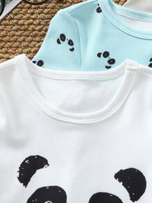 6 Stücke/Set Säuglings- und Kleinkind Jungen süßer Panda Muster Eng anliegendes Kurzarm T-Shirt & Shorts Schlafanzug Set