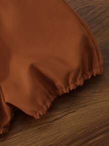 2pcs Baby Girls Ruffled Embroidered Sleeveless Top And Plain Flower Shorts Set, Summer Outfit - Khaki - View 3