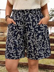 EMERY ROSE Short bermuda bleu imprimé floral pour femme grande taille