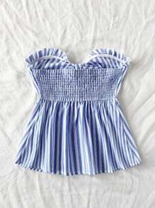 Soleia Women's Casual Striped Tie-Up Bandeau Top For Vacation - Blue - View 2