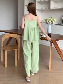 DAZY Women's Striped Camisole And Straight Pajama Pants Sleepwear Set - Green - View 2