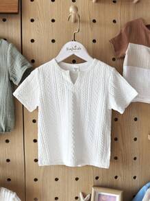 Vintaside Kids 1pc Young Boy Casual Versatile Textured Fabric Short Sleeve Shirt