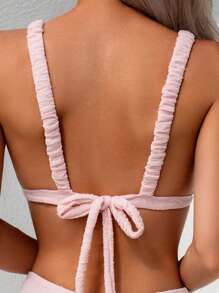 女士性感粗肩带比基尼套装，夏季 - 粉色 - 查看 4