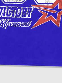 ROMWE MEN Prep Men's Letter Print Long Sleeve Baseball T-Shirt, Suitable For Everyday Wear, Spring/Summer - Blue - View 3