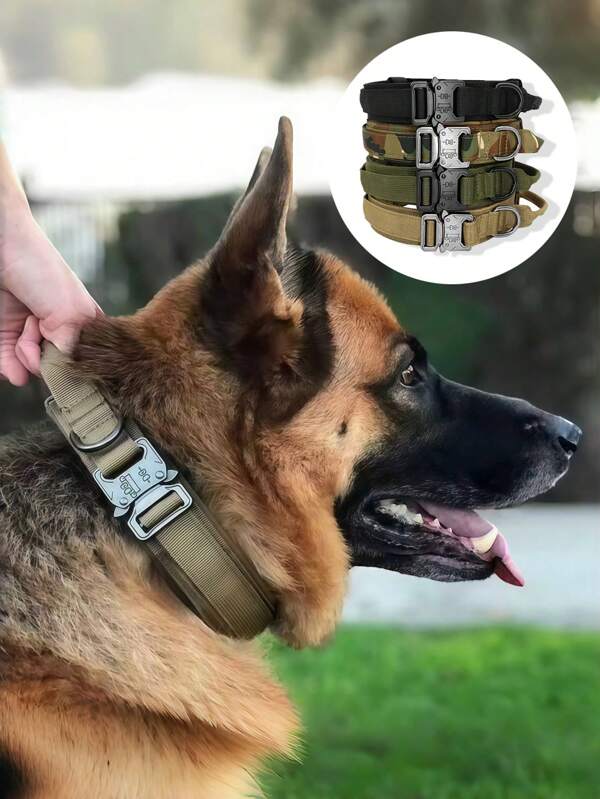 Coleira tática para cães com alça - Coleira de nylon refletiva resistente para cães médios e grandes - Coleira de controle acolchoada e confortável ajustável para treinamento, caminhada e segurança - Aderência durável e antiderrapante para cães fortes