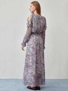 MOTF STUDIO 佩斯利印花荷叶边飘逸连衣裙 - 彩色 - 查看 4