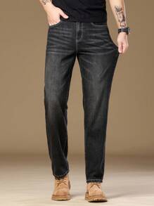 Manfinity Homme Men's Pocket Design Tapered Casual Versatile Jeans - Black - View 5