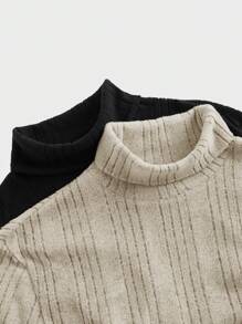 Manfinity Basics Men's 2 Pieces Knitted Fit Basic Style Casual High Neck Shoulder Long Sleeve T-Shirt Suitable For Autumn And Winter - Apricot - View 6