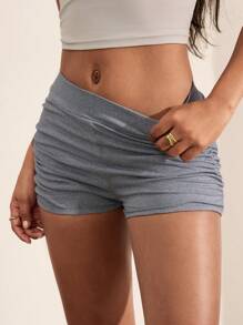 Hanevo 女士纯色简约时尚休闲日常短裤 - 灰色 - 查看 5