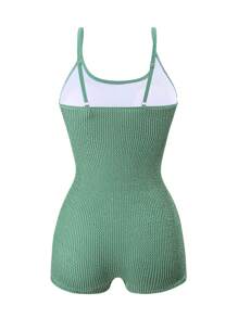 SHEIN Đồ bơi một mảnh màu trơn cho nữ, trang phục đi biển thường ngày - màu xanh lá - Xem 2