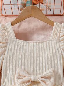 SHEIN Roze ster pailletten mesh tutu jurk voor jonge meisjes met kraag, lange mouwen, strik, prinsessenfeestjurk voor lente en herfst