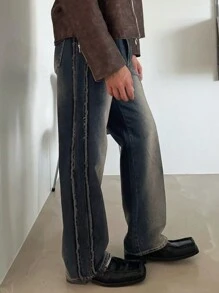 DAZY Autumn Men's Faded Blue Distressed Wash Denim Jeans - Blue - View 3