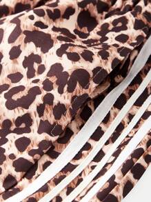 SHEIN Teen Girl Loose Casual Minimalist Comfortable Leopard Print Tie Belt Decorated Bow Casual Pants - Black - View 9