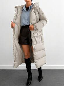 EURMUSE Long Padded Coat Keeping Warm With Big Two Pockets - Beige - View 5