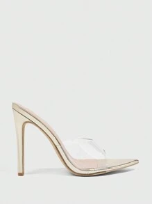 CUCCOO SZL 女士时尚金色透明 TPU 尖头高跟凉鞋，适合约会、派对、度假、婚礼