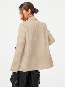 SHEIN EZwear Women's Fall/Winter Streetwear Striped Grey Suit Jacket - Coffee Brown - View 2