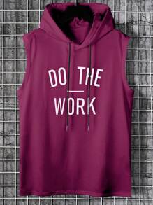 Manfinity Homme Men's Graphic Print Drawstring Loose Casual Hooded Tank Top Men Muscle Shirts - Red Violet - View 4