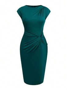 SHEIN Clasi Plus Size Women Elegant Knitted Twist Sleeve Dress