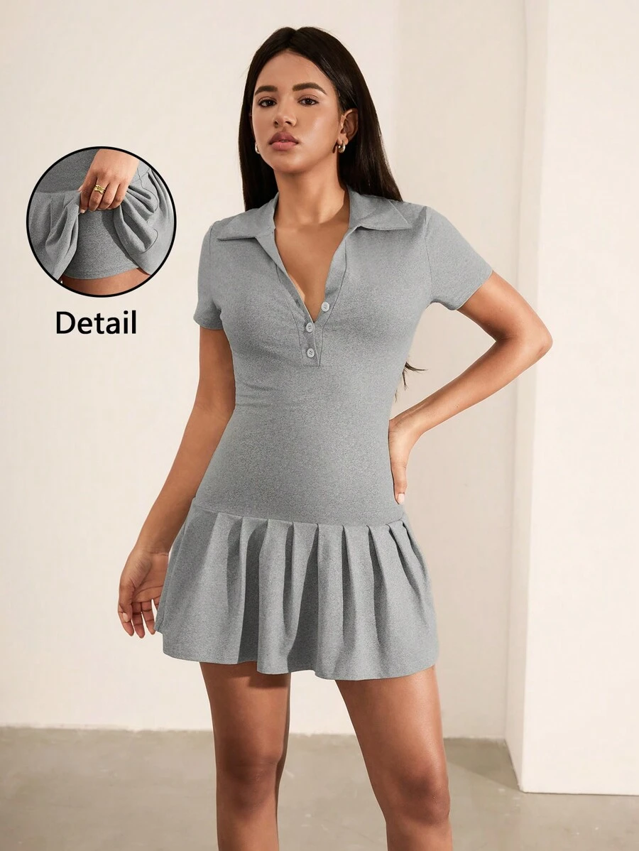 SHEIN Unity Camisa casual de mujer de manga larga con un solo abotonado, hombros caídos y estampado de tinta - Gris - Ver 1