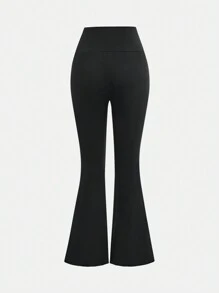 Girlism 青少年女孩 2 件套休闲灰色褶皱长袖修身针织上衣和喇叭裤套装，适合居家和户外、旅行装机场 - 黑色 - 查看 5