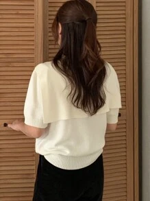 DAZY Blusa de manga corta para mujer de punto, unicolor melocotón, para primavera/verano - Albaricoque - Ver 2