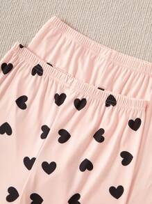 4pcs Teen Girls Polka Dot Heart Print Short Sleeve & Shorts Tight Fitting Comfortable Cute Pajama Set - Multicolor - View 4