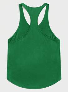 Manfinity Homme Men's Letter Print Arched Hem Workout Tank Top - Green - View 2