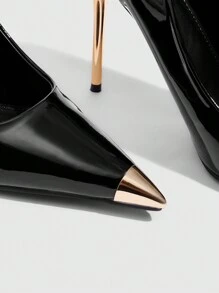 CUCCOO SZL Women's Black Metal Pointed Toe Classic Comfortable Versatile Stiletto High Heel Pumps, Suitable For Commute, Date, Party, Holiday, Wedding Spring Shoes Spring Break Easter Prom Heels For Christmas Spring Shoes - Black - View 4