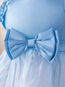 Glamorique Kids Spring/Summer Azure Blue Ruffle Trim Striped Organza Midi Dress - Baby Blue - View 6