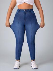 Flexra Jeans casual attillati in denim elasticizzato blu di taglia comoda per donna