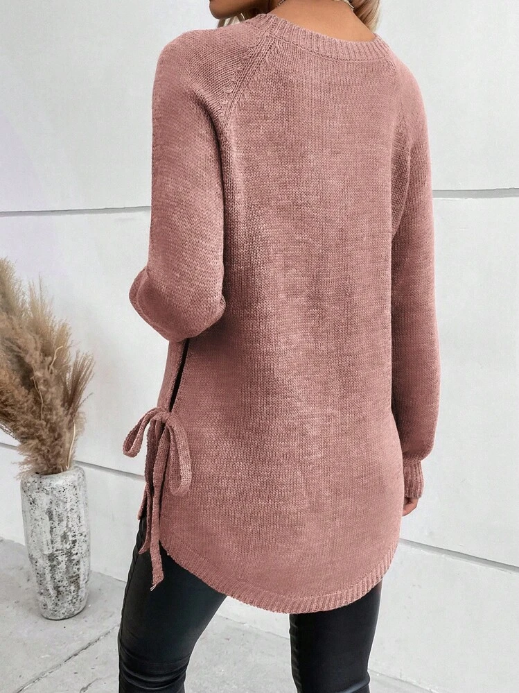 EMERY ROSE Raglan Sleeve Knot Side Jumper - Dusty Pink - View 2