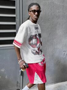 Manfinity VCAY Men's Loose Round Neck Short Sleeve T-Shirt Set With Digital Printing, Mesh Design - Multicolor - View 4