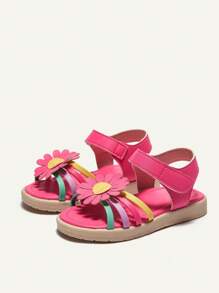 Cozy Pixies 1 双夏季时尚基本款可爱轻便舒适小女孩花朵彩色粉色婴幼儿平底凉鞋