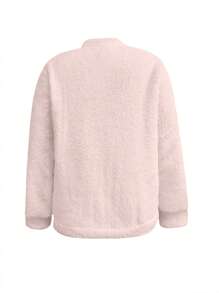 Plus Size Women's Autumn/Spring Beaded & Furry Mock Neck Pullover Sweater Fall - Pink - View 2