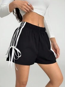 SHEIN PETITE Damskie szorty z prostym, codziennym paskiem w bloki kolorów