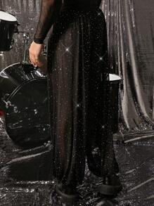 FeverCity Men's Mesh Loose Drawstring Ankle Pants, Suitable For Summer - Black - View 4