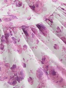 SHEIN MOD 紫色花卉印花不对称腰部开衩中长连衣裙