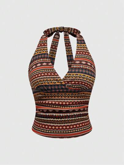 Hippie Top de tirantes con estampado integral de tótem con estilo hippie retro