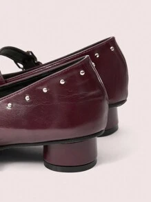 CUCCOO DOLLMOD Tacones altos con puntera cuadrada para mujer, tacones cilíndricos con tira cruzada, estilo clásico retro de Mary Jane - Burdeos - Ver 8