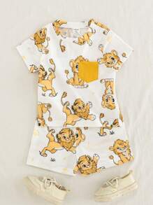 2 件装男女通用新生儿 - 1 岁男婴/女婴可爱狮子印花全身图案套装，适合宝宝在夏季各种场合穿着，让宝宝看起来更可爱 - 彩色 - 查看 3