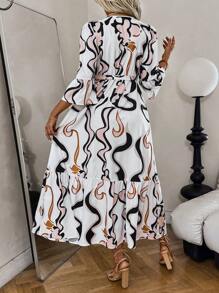 SHEIN Clasi Casual Long A-Line Full Print Wrap Split Dress - Multicolor - View 2