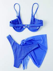 SHEIN Swim Summer 3pcs/Set Bikini With Underwire Bra, Panty And Cover-Up - Blue - View 2