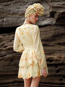 Anewsta Vintage French V-Neck Short Ditsy Floral Dress, Slimming