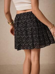 Poéselle 碎花百褶半身裙 - 黑與白 - 查看 5