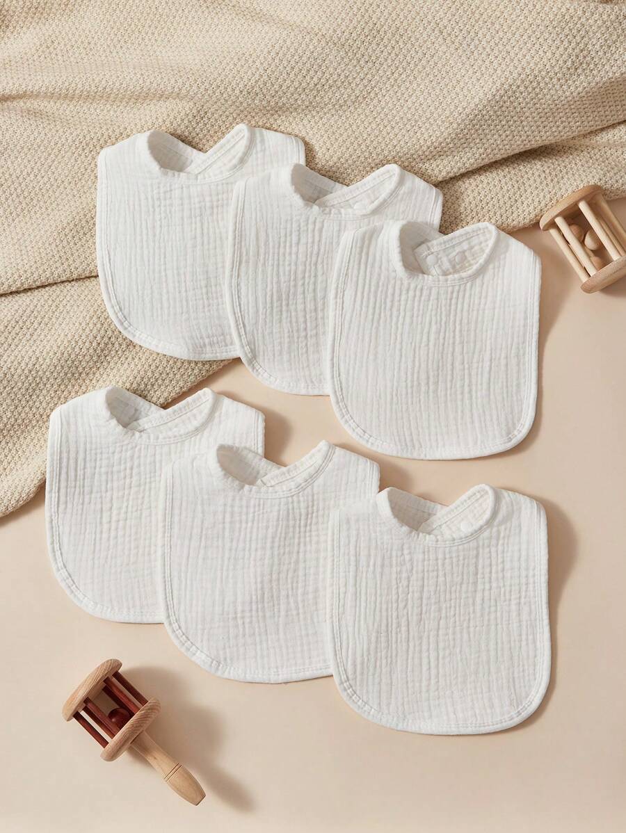 6 件装婴儿围兜，穆斯林布吸水柔软透气喂奶围兜，纯色（白色） - 白色 - 查看 1