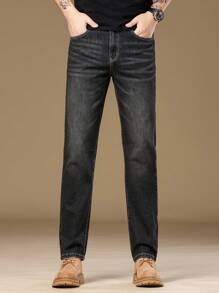 Manfinity Homme Men's Pocket Design Tapered Casual Versatile Jeans - Black - View 6