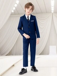 SHEIN Conjunto de 5 piezas de traje de alta gama para niños jóvenes: chaqueta + chaleco + pantalones + camisa + corbata, apto para cumpleaños, boda, invitado de boda, pajecito, niño de las argollas