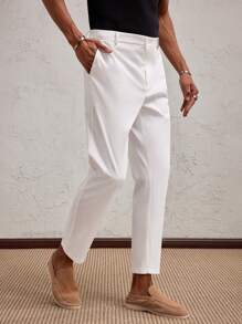 SHEIN X ELOISA & ORSON AKNOTIC Business Casual Pantalones rectos casuales de hombre con decoración de letra metálica tejida en blanco, apropiados para uso diario en primavera/verano, regalo de graduación